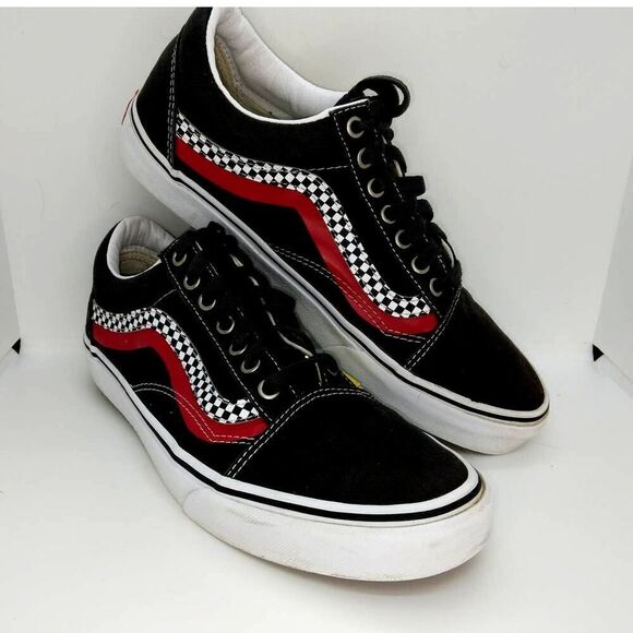 Vans Off the Wall Black Checkered Stripes w/Red Yellow Lace-up Sneakers - sz. 10 - Picture 1 of 7